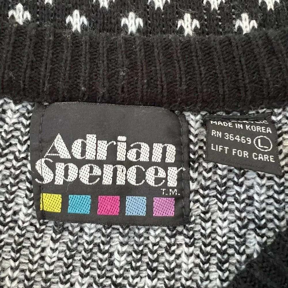 Adrian Spencer Vintage Shapes Color 3D 80’s Sweater Size Large L‎ Black